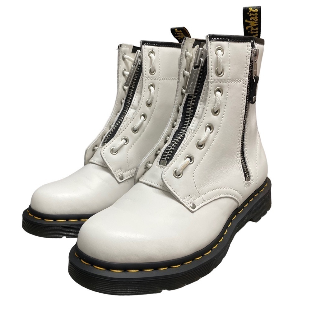 Dc. Martens 1460 WOMEN'S DOUBLE ZIP LEATHER LACE UP BOOTS in White Sedal size 9